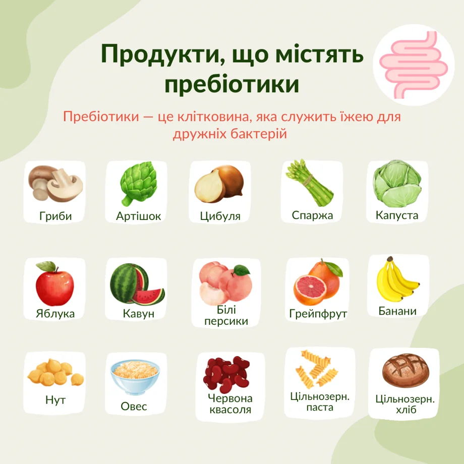 Продукти з пребіотиками: фрукти, овочі та злаки для кишківника