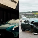 Сергій Данилець з Aston Martin DB12 до ДТП та розбитий спорткар після аварії