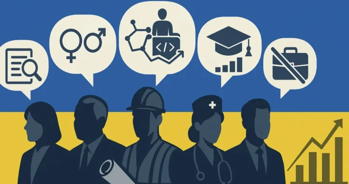 Силуети працівників різних професій на тлі зростання ринку праці України
