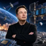 Ілон Маск на тлі космічних дата-центрів SpaceX та супутників на орбіті
