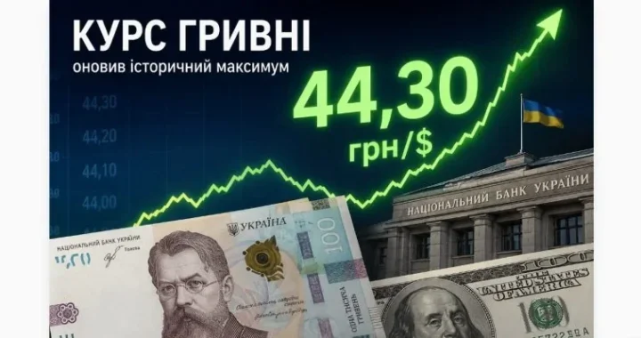 Курс гривні оновив історичний максимум на рівні 44,30 грн за долар