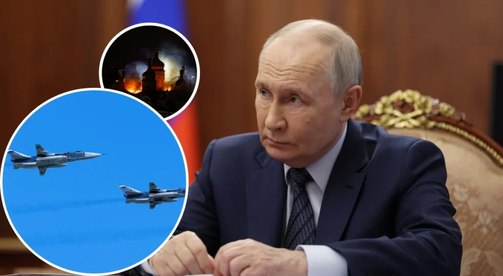 Путін на тлі авіаударів по Києво-Печерській лаврі та пожежі в соборі