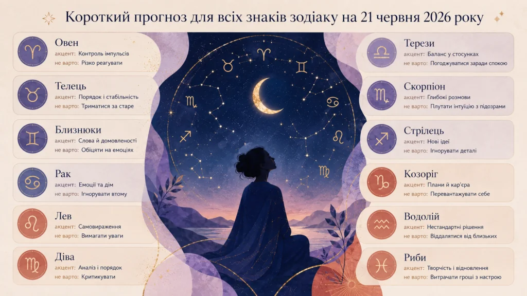 Гороскоп на 24 червня з зодіакальним колом, місяцем і силуетом жінки