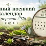 Місячний посівний календар на червень 2026 з фазами Місяця та садовим інвентарем
