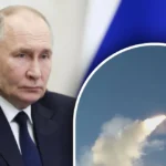 Володимир Путін і російська ракета під час ударів по святинях України