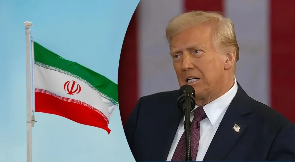 Дональд Трамп оголошує про угоду з Іраном на тлі прапора