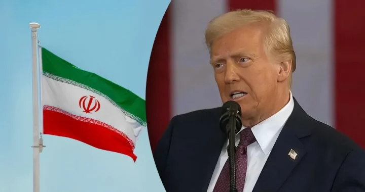 Дональд Трамп оголошує про угоду з Іраном на тлі прапора