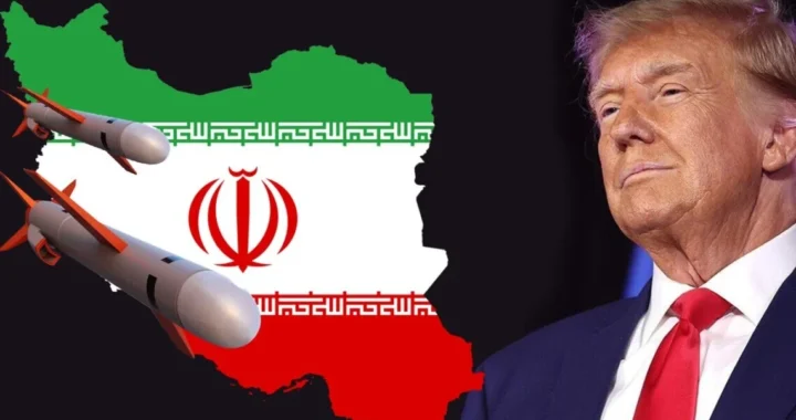 Дональд Трамп на тлі карти Ірану з ракетами щодо угоди з Тегераном