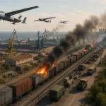 Українські дрони атакують палаючі потяги в порту Маріуполя