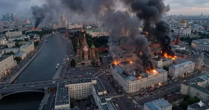 Пожары и дым над Кремлем в Москве после удара