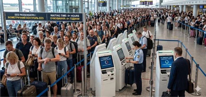 Черга пасажирів на EES-контроль в аеропорту ЄС з очікуванням понад 4 години