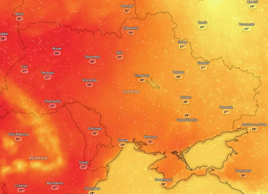 Погодна мапа України 2 липня з температурою до 34 градусів у Києві