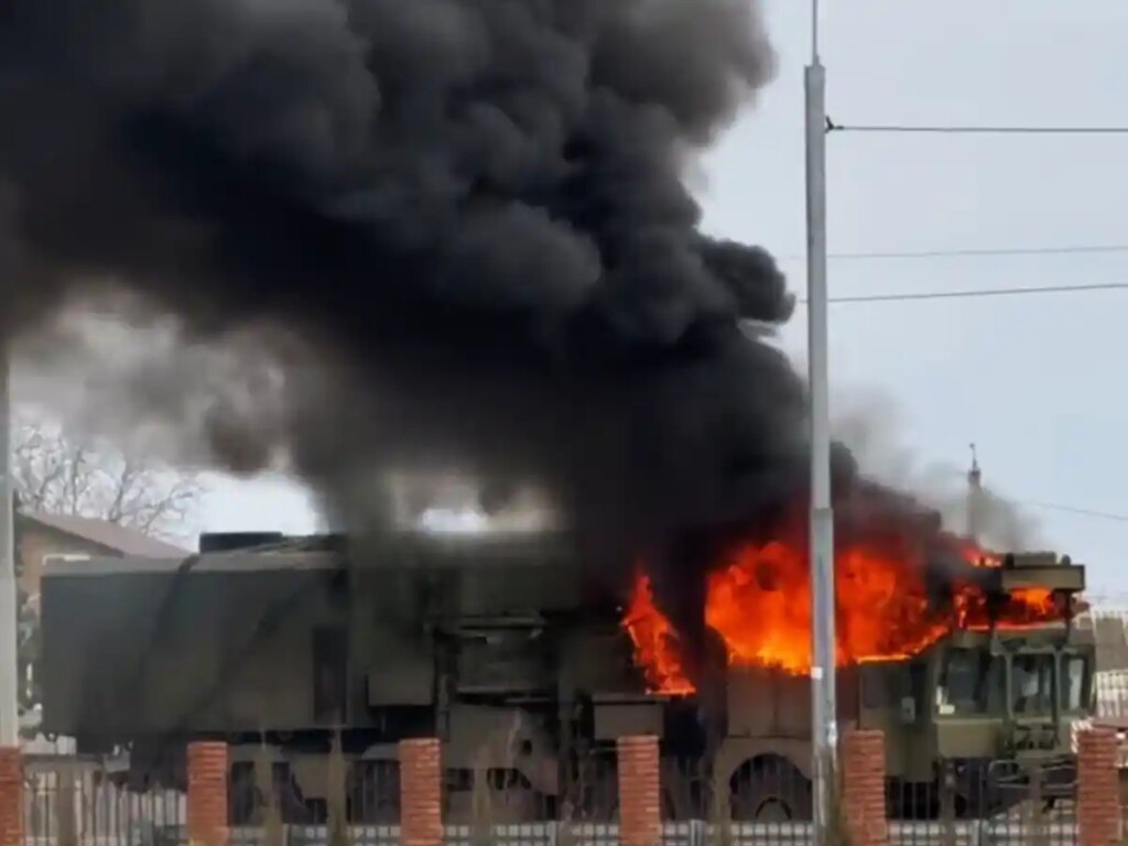 Пожар на повреждённой позиции С-400 в оккупированном Крыму