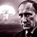 Володимир Путін на тлі ядерного вибуху, що символізує ядерний блеф