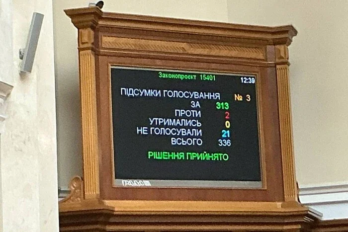 Табло Верховної Ради з підсумками голосування 313 за продовження воєнного стану