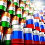 Бочки з пальним з прапорами Індії та Росії для імпорту
