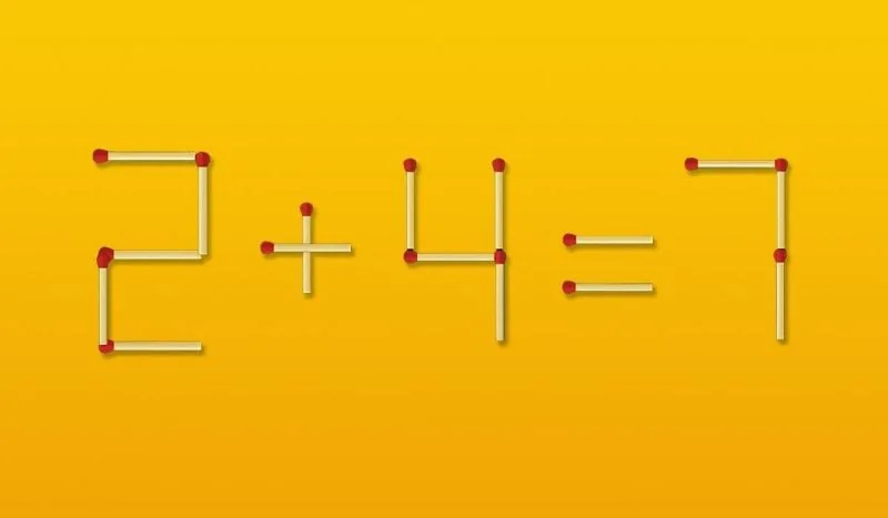 Сірникова головоломка: рівняння 2 + 4 = 7 з сірників
