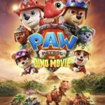 Офіційний постер фільму «Щенячий патруль: Динофільм» з цуценятами та динозаврами
