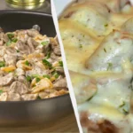 Сковорода з курячими сердечками в сметанному соусі та крупний план страви