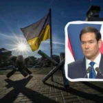 Прапор України, протитанкові їжаки на площі та портрет Марко Рубіо